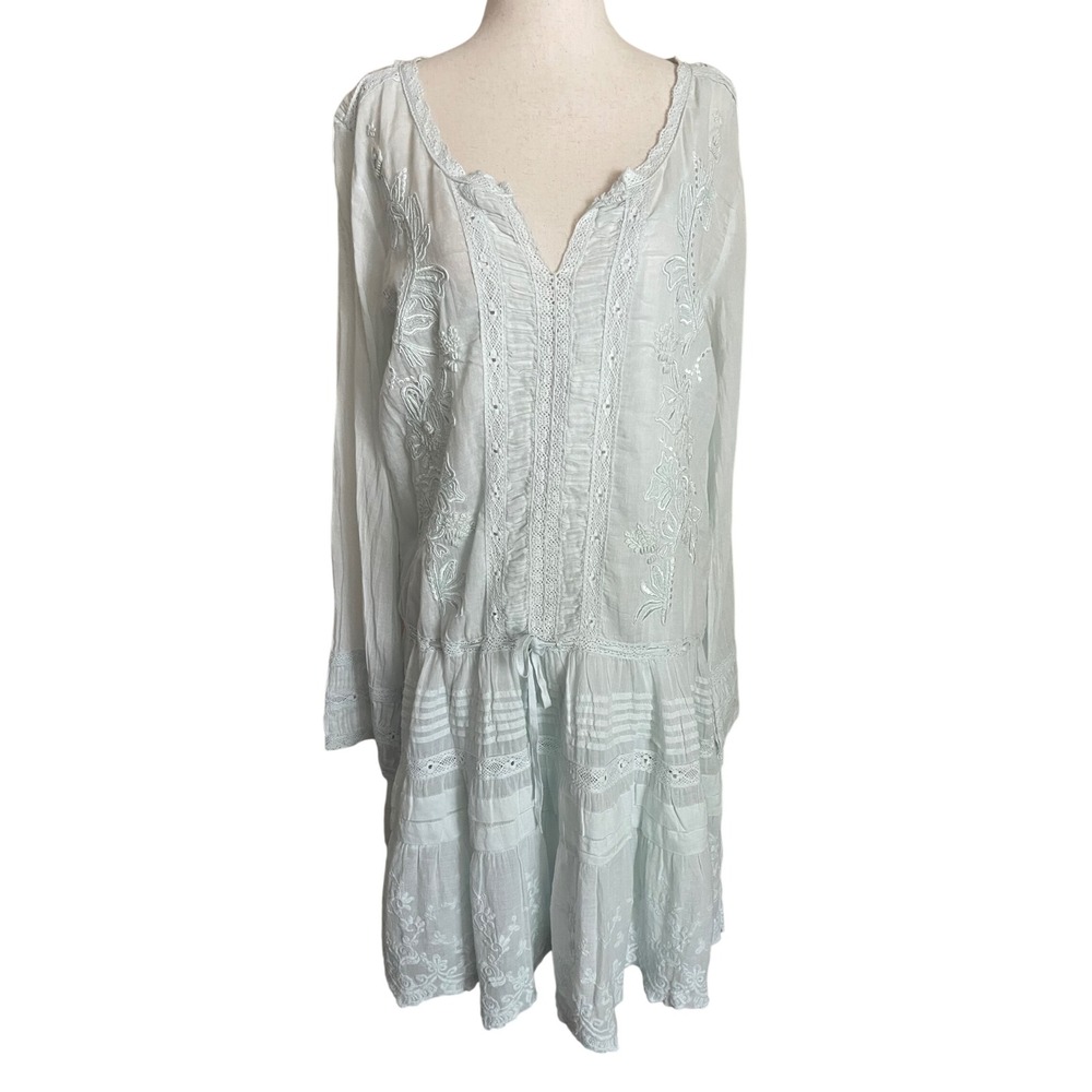 NWT Eyelet Embroidered Flare Lace Dress Pastel Blue‎ Medium Fairy Boho Cotton